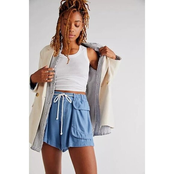 Free People XS Mediterranean Blue Off Shore Utility Drawstring Pocket Short - Picture 1 of 6